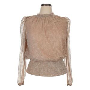 Joie Blouson Top XL NWT Rose Gold Metallic Shimmer Puff Sleeve Smocked Blouse